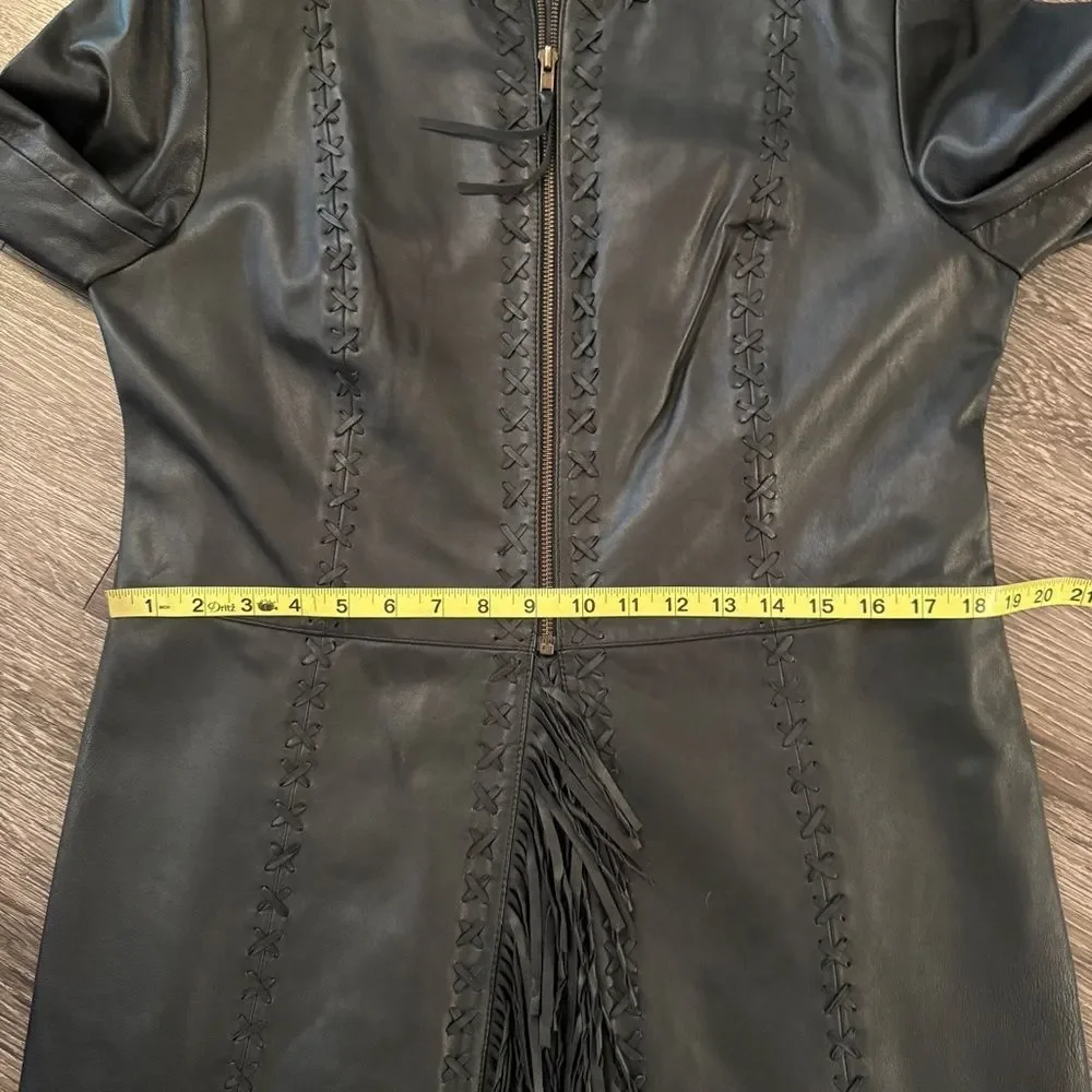 Double D Ranch Black Leather Jacket with Fringe - Picture 8 of 11